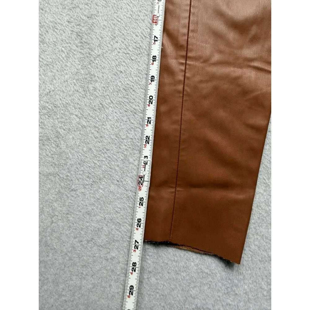 Zara Faux Leather High Rise Straight Leg Pants Cognac Brown Women Small